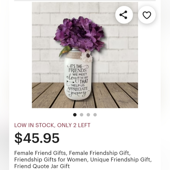 Friends Chiffon Cream Chalk Painted Quart Jar with Purple Hydrangea - Picture 2 of 6